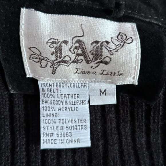 Black Suede & Knit Jacket Snap Closure Pockets Ruffle Front Size M - Picture 10 of 11